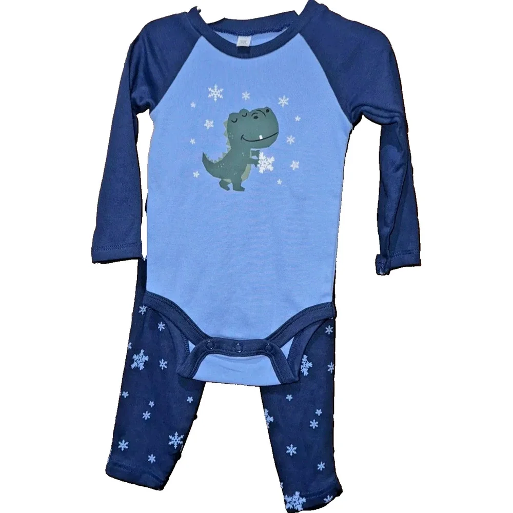 Okie Dokie Blue Dinosaur 2 Piece Outfit 9 Months MSRP $18‎